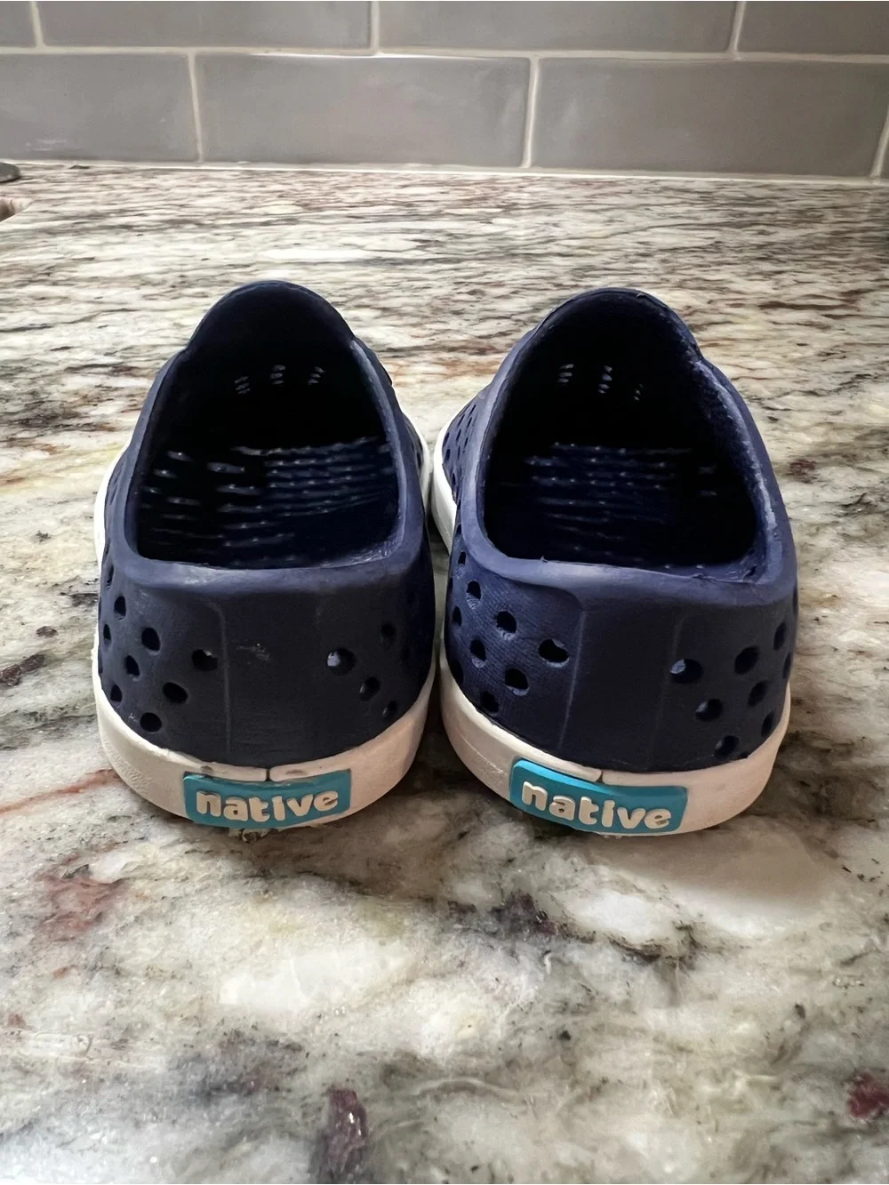 Unisex Native Kids Slip-On Water Shoes in Navy and White C4